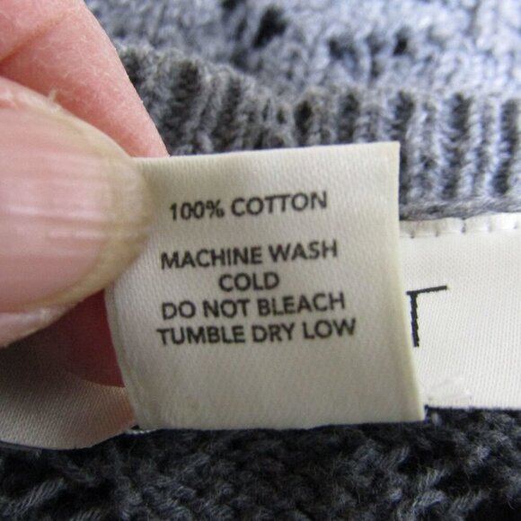ANN TAYLOR LOFT S P Y2K CROCHET Open Knit Pointelle Henley Sweater Top Gray - Picture 9 of 10